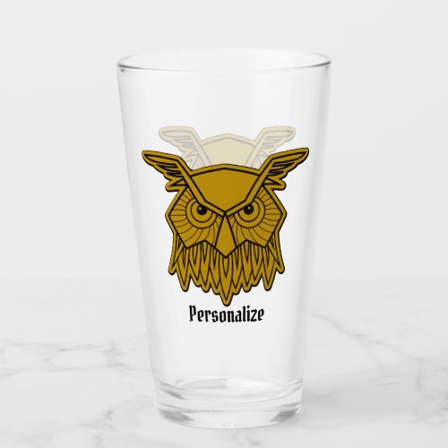 Wise Old Owl Gold Black Bird Personalized  Glass