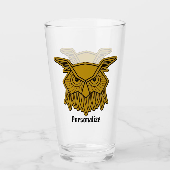 Wise Old Owl Gold Black Bird Personalized  Glass (Front)