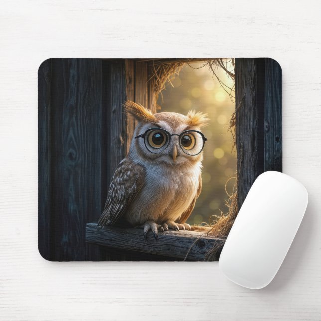 Wise Old Owl In Barn Window Mouse Pad (With Mouse)