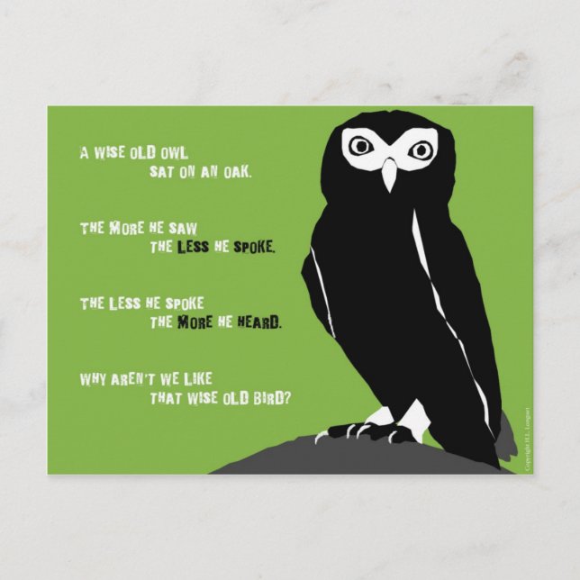 Wise Old Owl Postcard in Green (Front)