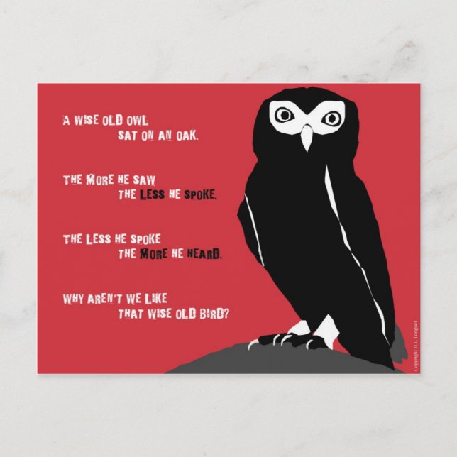 Wise Old Owl Postcard in Red (Front)