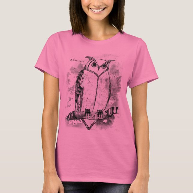 Wise One Patterned Art Design Owl T-Shirt (Front)
