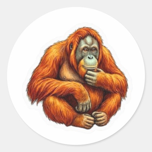 Wise Orangutan Art - Iconic Indonesian Primate Wil Classic Round Sticker