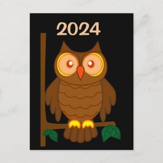 Wise Owl 2024 Calendar on Back  Postcard