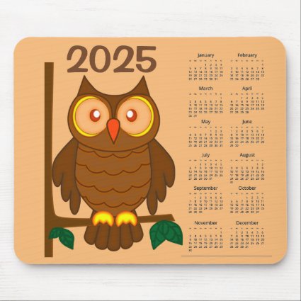 Wise  Owl 2025 Gold Calendar Mousepad