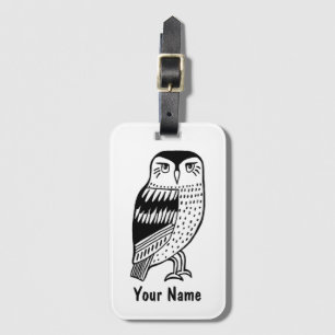 Wise Owl Black on White Luggage Tag