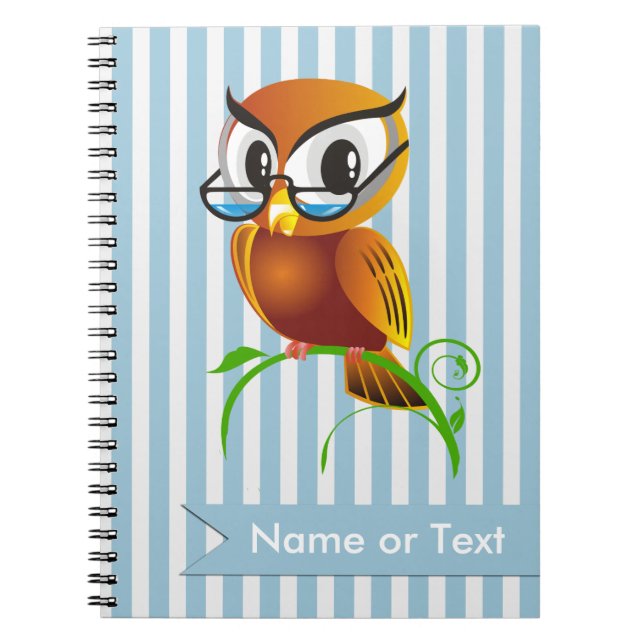 Wise Owl Blue Stripes Customized Notebook (Front)
