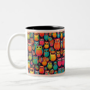 Wise owl bright colors Two-Tone coffee mug