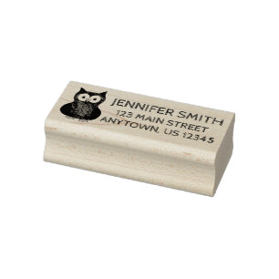 Wise Owl Cartoon Bird Personalized Address Rubber Stamp