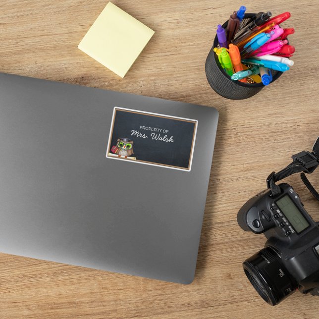 Wise Owl Chalkboard Personalized Teacher Sticker (Creator Uploaded)