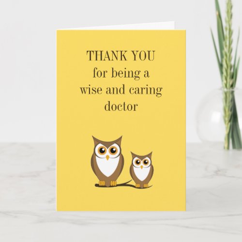 Wise owl doctor thank you card