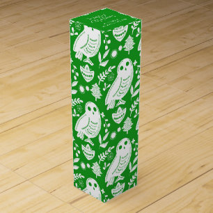 Wise Owl Folk Art Green Holiday Wine Box