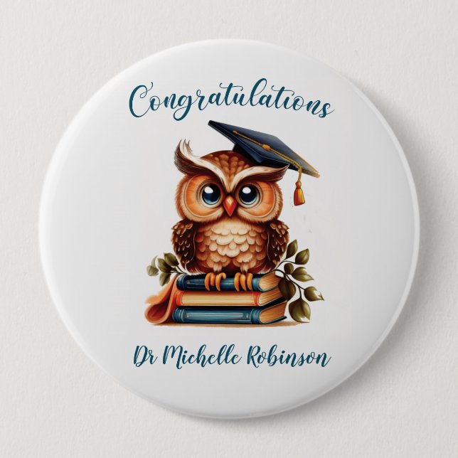 Wise Owl Graduation Congratulations Button (Front)