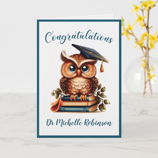 Wise Owl Graduation Congratulations Card (Yellow Flower)