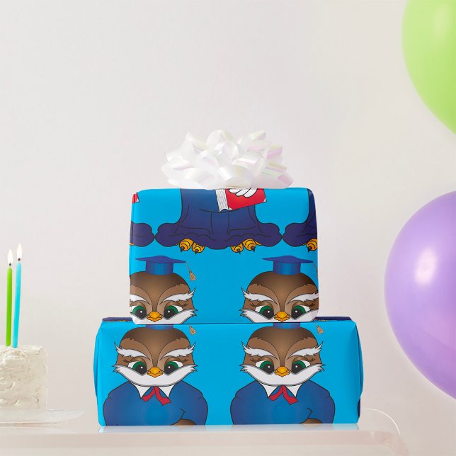 Wise Owl Graduation Cute Scholar Bird  Wrapping Paper (Creator Uploaded)