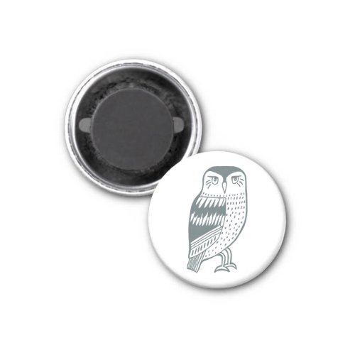 Wise Owl Grey Drawing on White Magnet