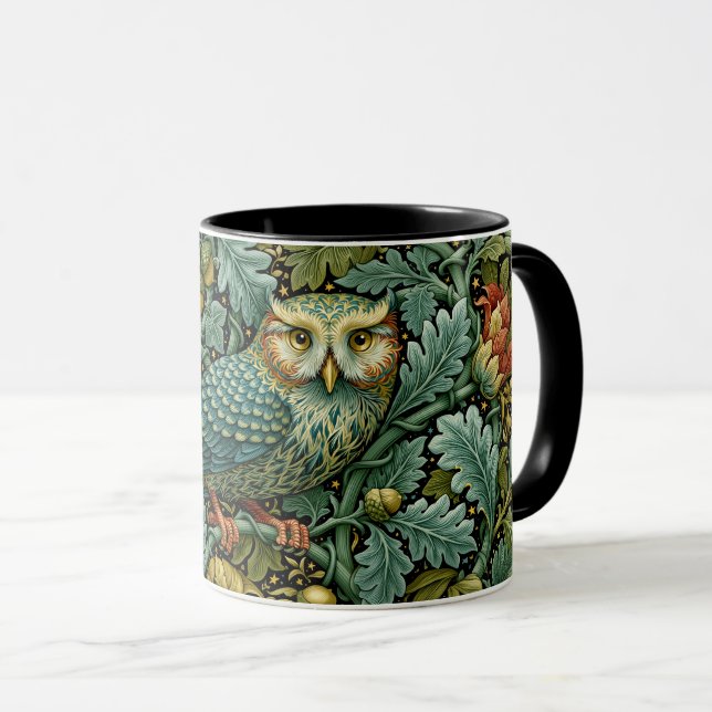 Wise Owl & Ivy William Morris Style Painting Art Mug (Front Right)