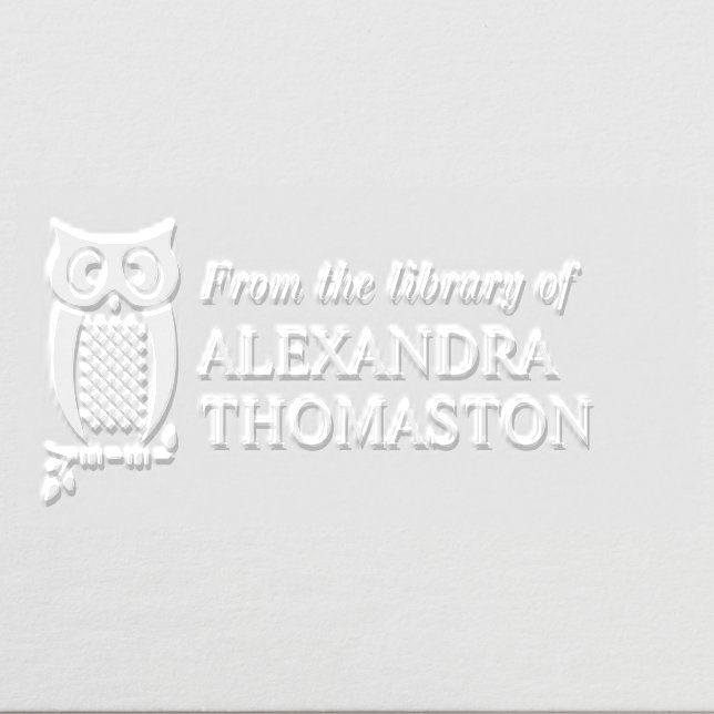 Wise Owl on Branch “From the Library of” Book Name Embosser (Design)