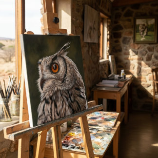 Wise Owl Painting Large Canvas Print