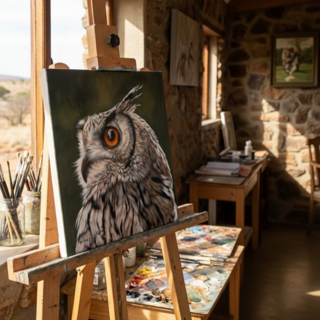 Wise Owl Painting Large Canvas Print 