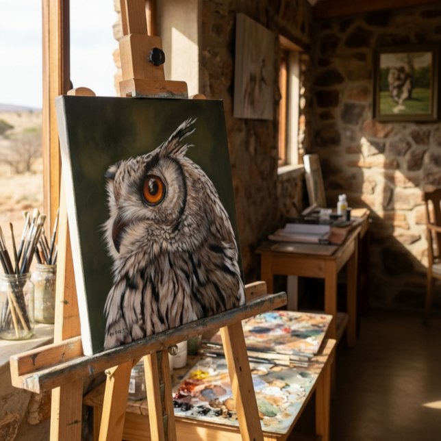 Wise Owl Painting Large Canvas Print (On Easel (size may vary))