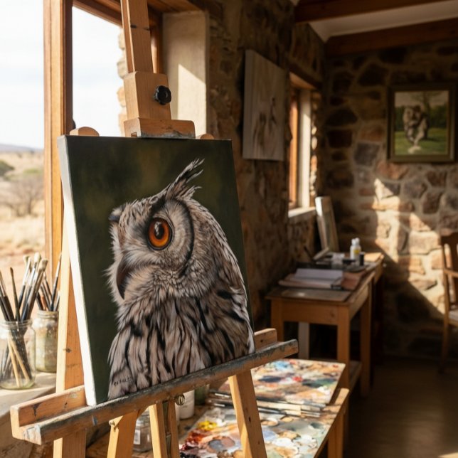 Wise Owl Painting Small Canvas Print (On Easel (size may vary))