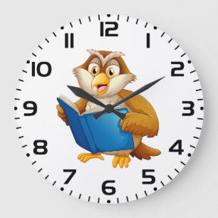 Wise Owl Reading Book Large Clock