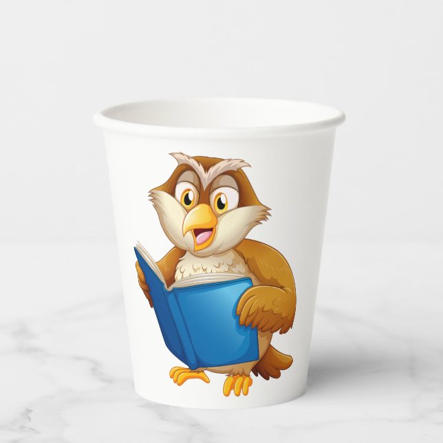Wise Owl Reading Book Paper Cups (Front)