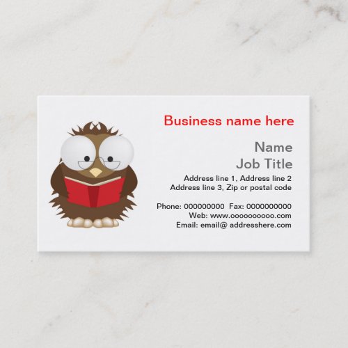 Wise owl reading book stationery business card