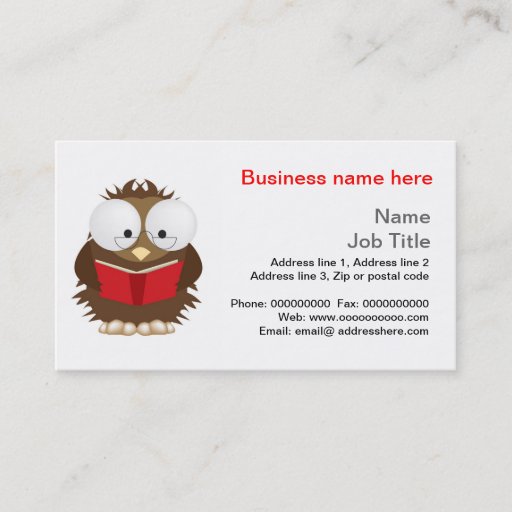 Customizable Wise owl reading book stationery business cards