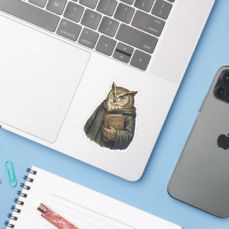 Wise Owl Scholar Wisdom of Ages Book Vintage Sticker