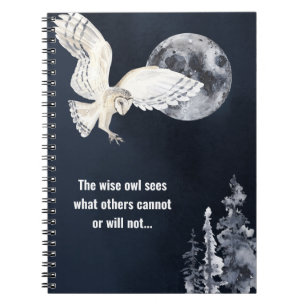 Wise Owl Silver Full Moon Motivational Saying Notebook