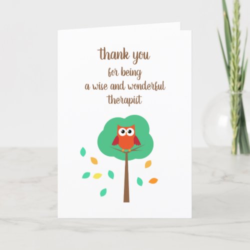 Wise Owl Therapist Thank You Card
