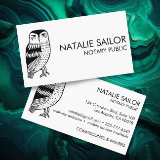 WISE OWL Unique Modern Logo Notary Public Legal Business Card
