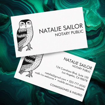 Wise Owl Unique Modern Logo Notary Public Legal Business Card by ShoshannahScribbles at Zazzle