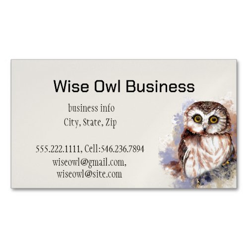 Wise Owl Watercolor Bird Logo Custom  Business Car Business Card Magnet