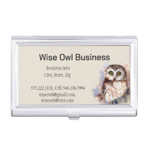 Wise Owl Watercolor Bird Logo Custom Business Card Case