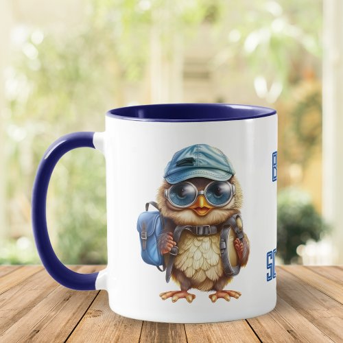 Wise Owl with Blue backpack hats and an eyeglass Mug