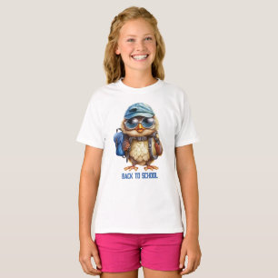 Wise Owl with Blue backpack, hats and an eyeglass, T-Shirt