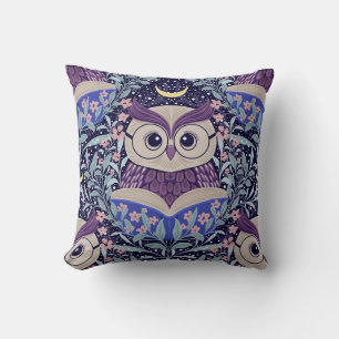 Wise Owls Under the Moonlit Sky in the Woods Throw Pillow