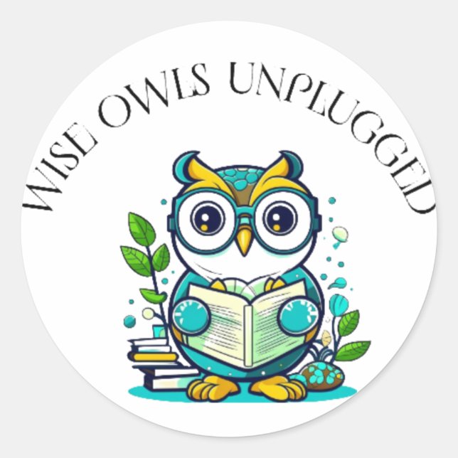 Wise owls unplugged classic round sticker (Front)