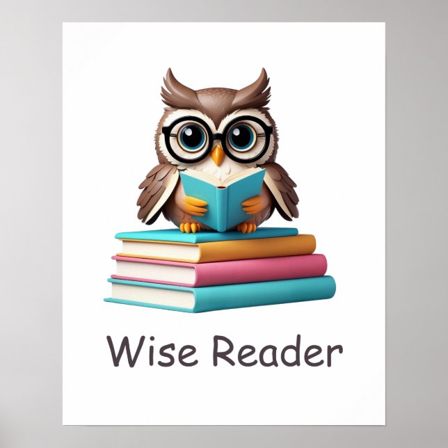 Wise Reader Owl Woodland Nursery Poster (Front)