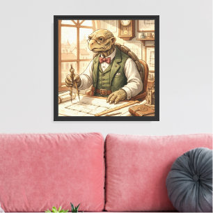 Wise Turtle Architect Watercolor Canvas Art