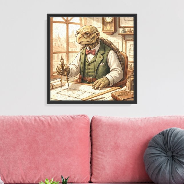 Wise Turtle Architect Watercolor Canvas Art (Insitu(LivingRoom))