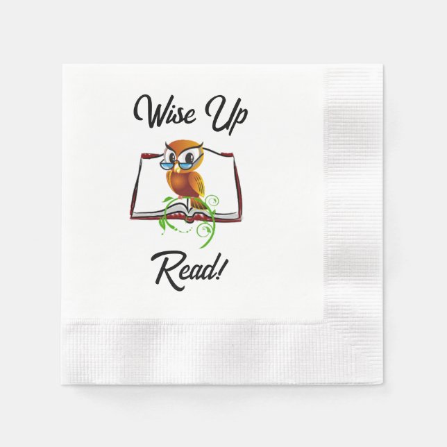 Wise Up and Read Book Owl Funny Kids Cartoon Napkins (Front)