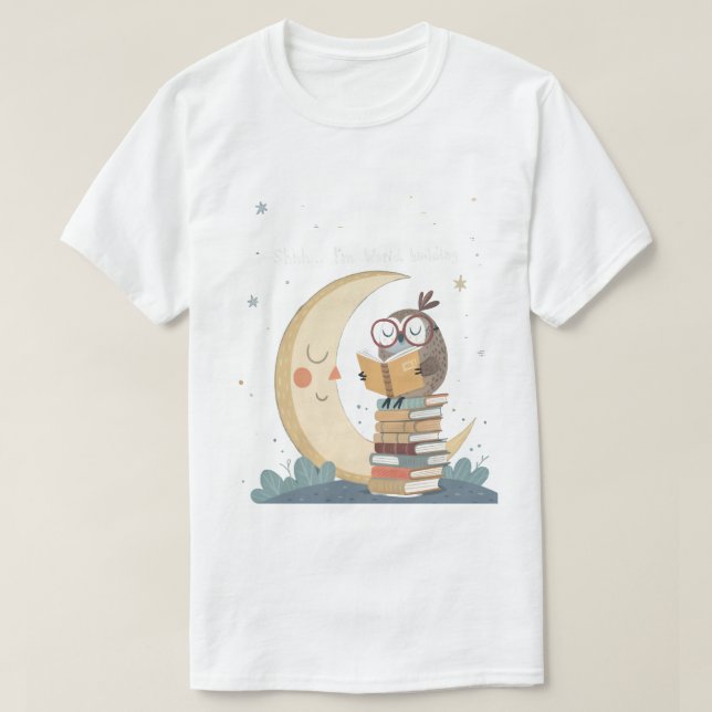  Wise World-Building Owl Moonlight Librarian T-Shi T-Shirt (Design Front)