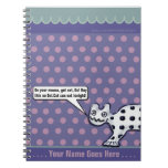 Wisecracking Cat On Purple Polka Dots Personalized Notebook at Zazzle