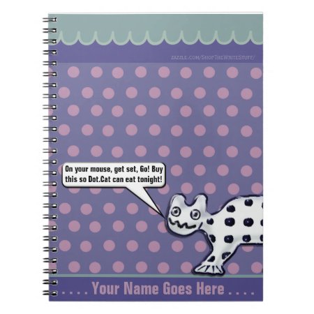 Wisecracking Cat On Purple Polka Dots Personalized Notebook