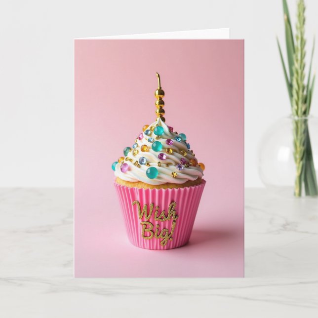 Wish Birthday Glitter Cupcake Card (Front)