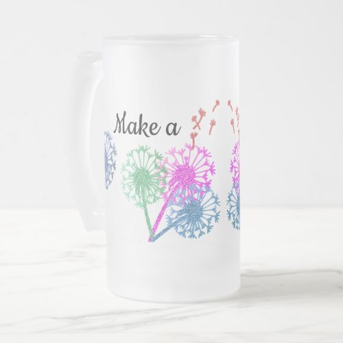 Wish Dandelion Flower Glitter Pretty Elegant Frosted Glass Beer Mug